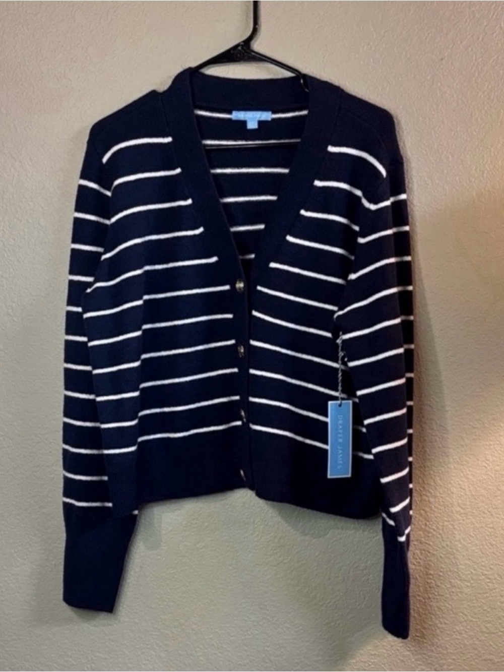 New Draper James Sweater Blue & White Striped Button Knit Cardigan Women’s XXL